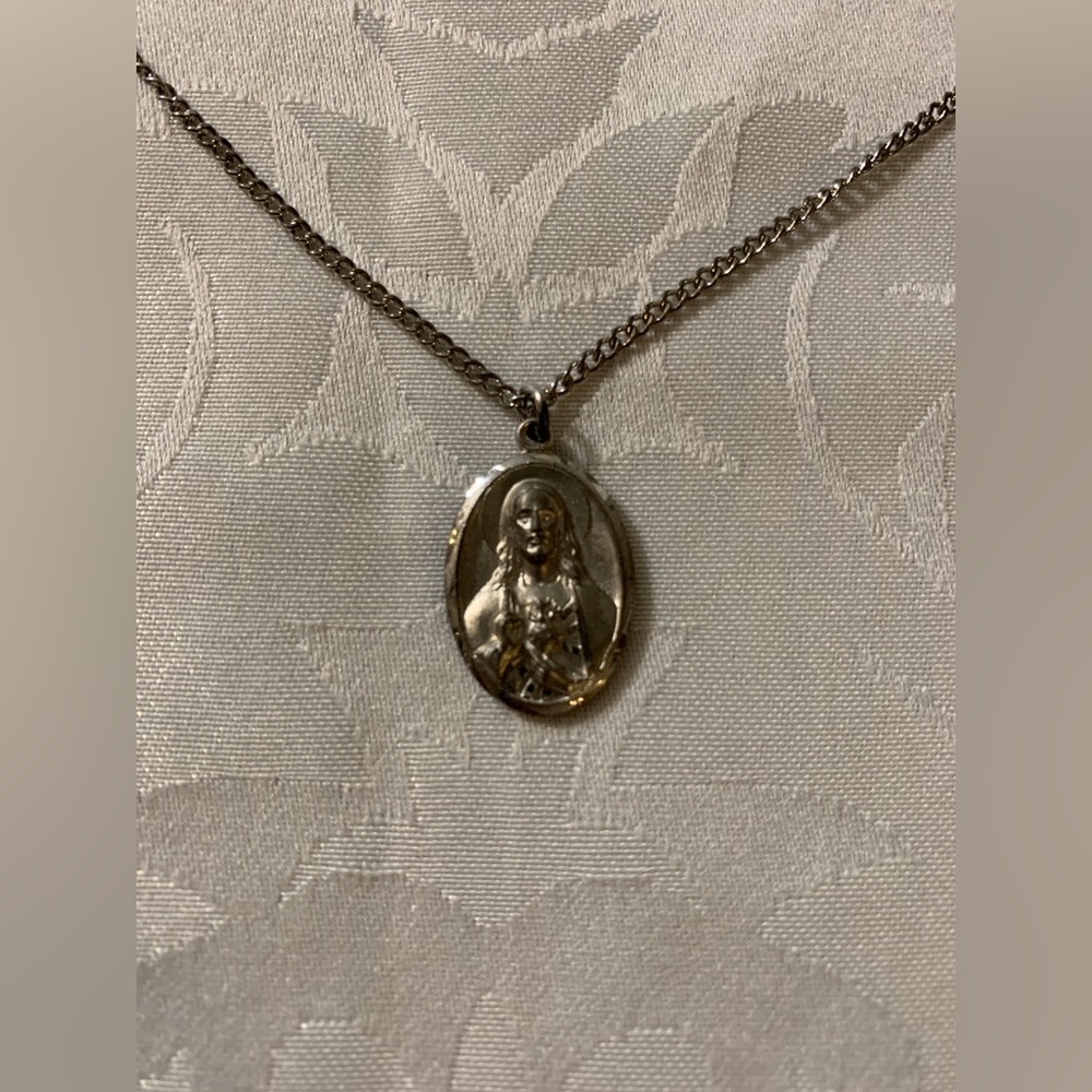 Sterling Silver Sacred Heart of Jesus/OL Scapular Medal/ chain